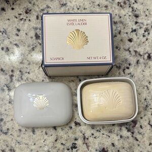 Estee Lauder White Linen Perfumed Soap and Decorative Soapdish
